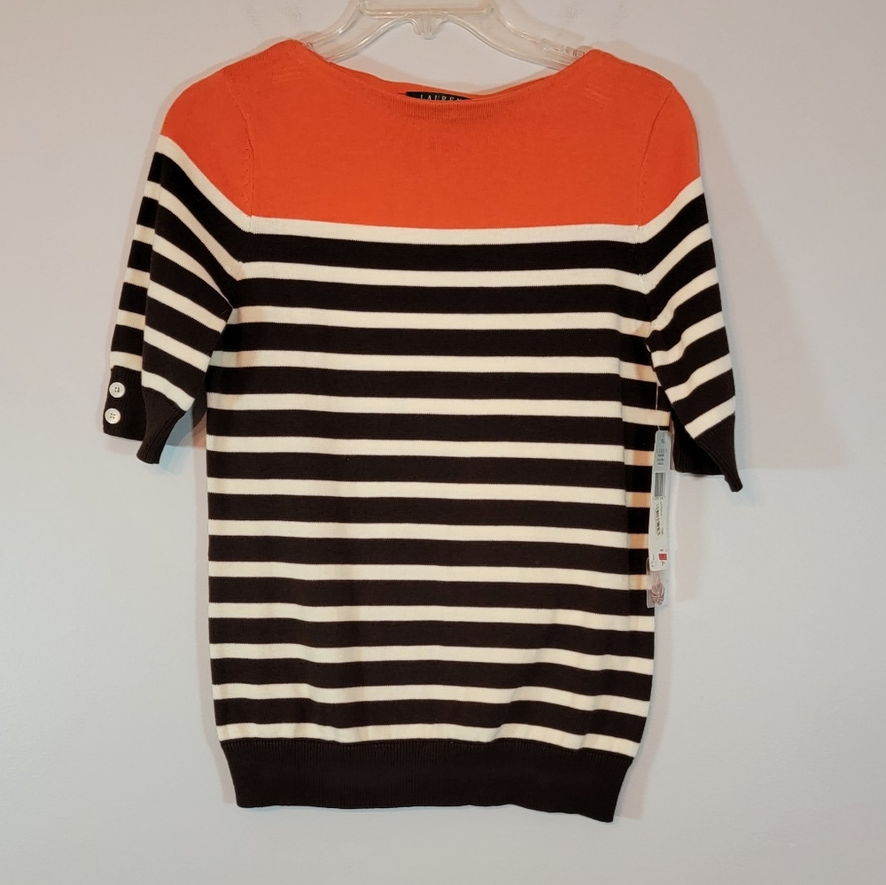 NWT Lauren Ralph Lauren Orange Striped Sweater Size M